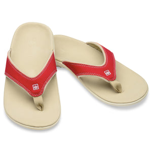 A pair of Spenco Women's Yumi plus Nubuck true red color Sandal