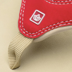 Close up view of Spenco Women's Yumi plus Nubuck true red color Sandal